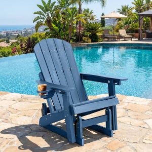 DEAUL HDPE Adirondack Outdoor Glider Chair, 3-Position Adjustable Backrest Patio Glider, All-Weather Heavy Duty Chair for Pool, Yard, Blue (1 PC)