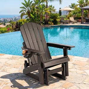DEAUL HDPE Adirondack Outdoor Glider Chair, 3-Position Adjustable Backrest Patio Glider, All-Weather Heavy Duty Chair for Pool, Yard, Coffee Brown (1 PC)