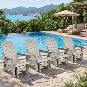 DEAUL HDPE Adirondack Outdoor Glider Chair, 3-Position Adjustable Backrest Patio Glider, All-Weather Heavy Duty Chair for Pool, Yard, Coffee Brown (4 PCS) (复制)